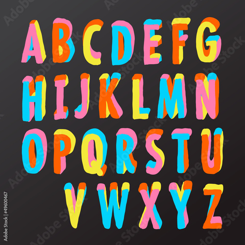 Alphabet design in colorful style, vector Eps10 illustration.