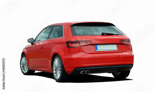 red hatchback on white background