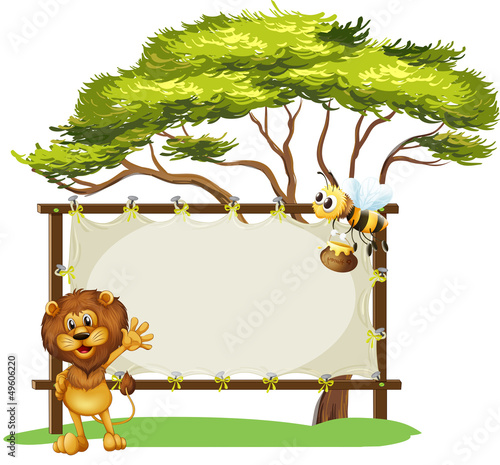 A bee and a lion and the empty signage