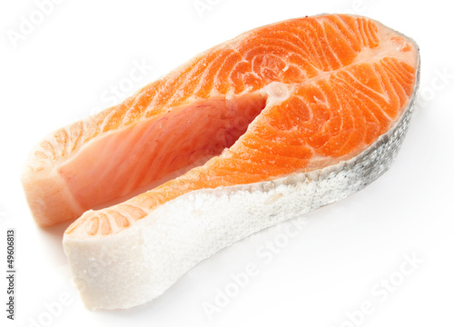 Raw fresh salmon steak isolated on white