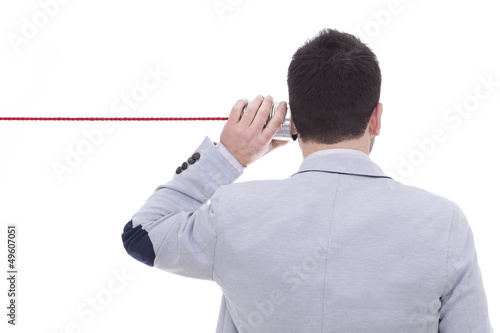 Cuadro en lienzo Man talking on a white background