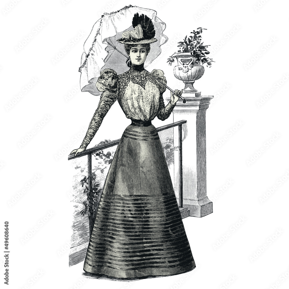Elegant Woman with a Parasol - obrazy, fototapety, plakaty 