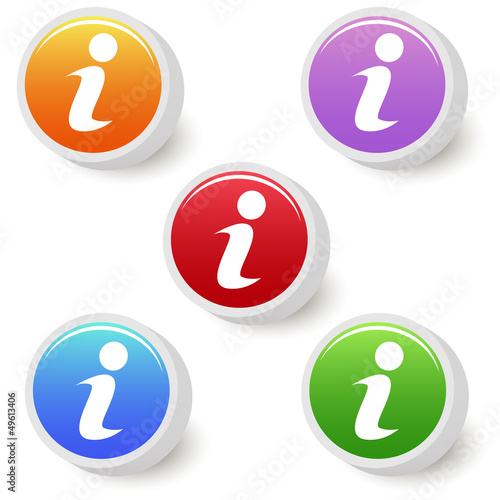 Five colorful info buttons