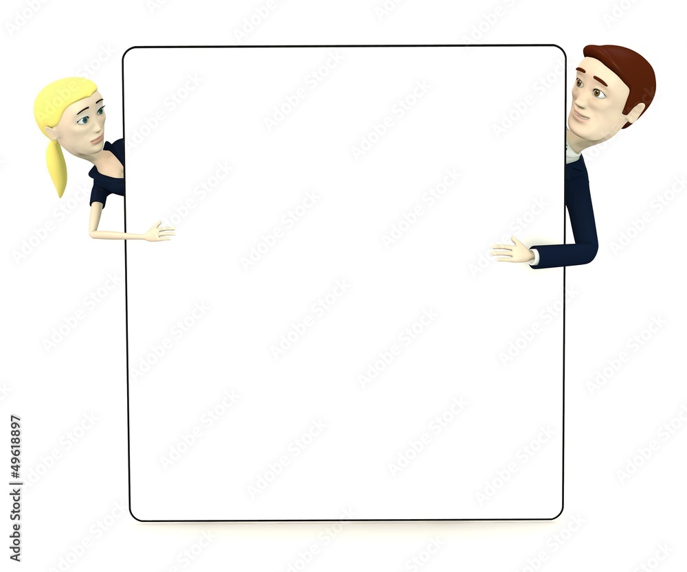 3d render of cartoon characters with empty board 3d render of cartoon characters with empty board