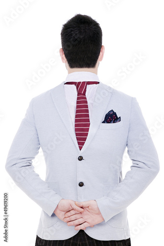 man from behind on white background