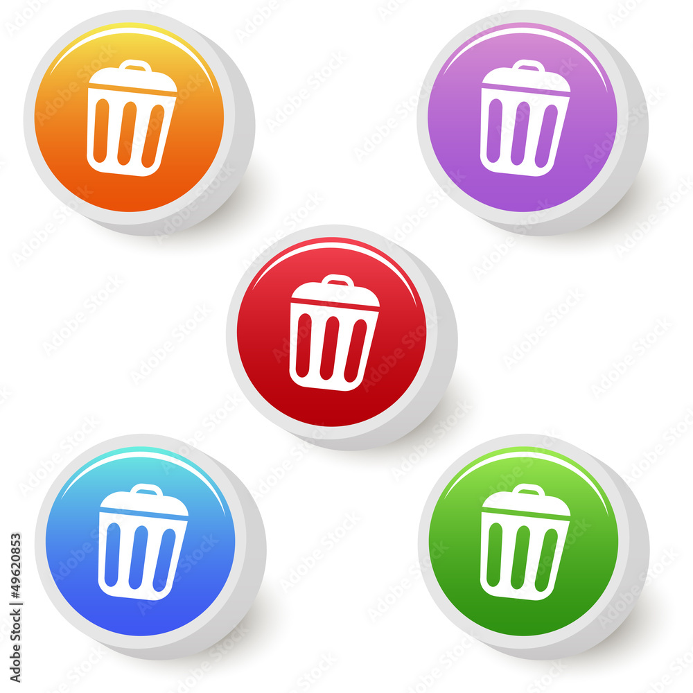 Five colorful trash buttons Five colorful trash buttons