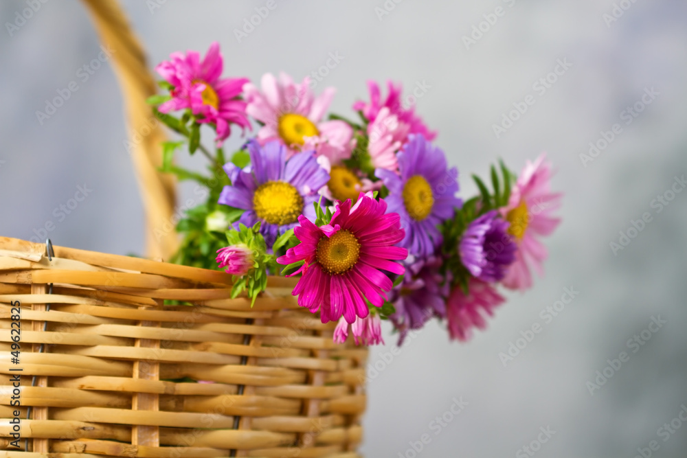 Basket brown with colourful flowers