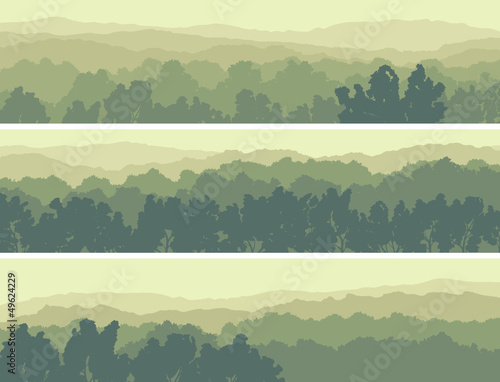 Horizontal banners of hills deciduous wood.