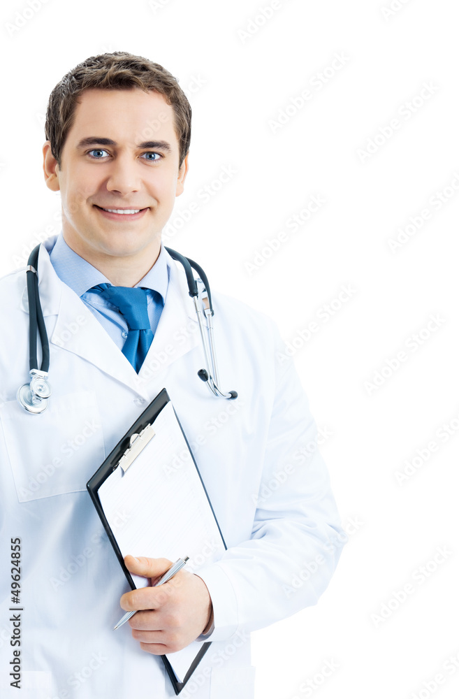 Portrait of happy smiling doctor with clipboard Portrait of happy smiling doctor with clipboard