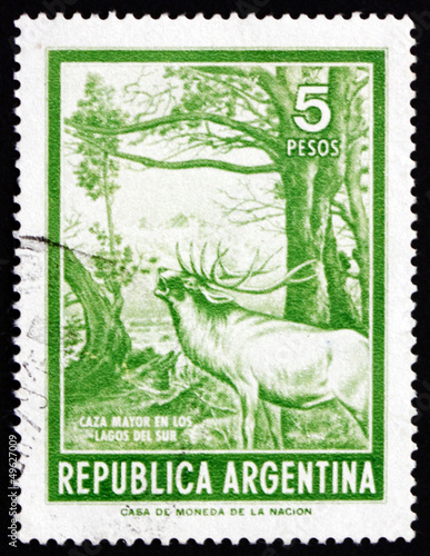 Postage stamp Argentina 1974 Red Deer in Forest