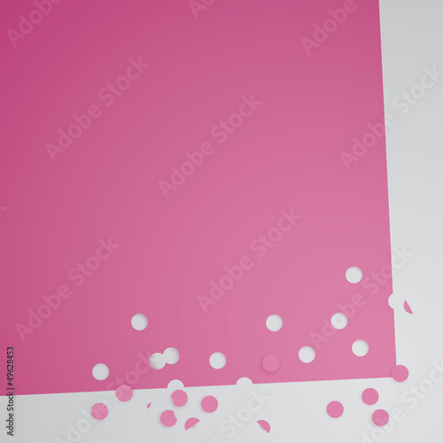 Punched holes in sheet of pink paper / Vector background