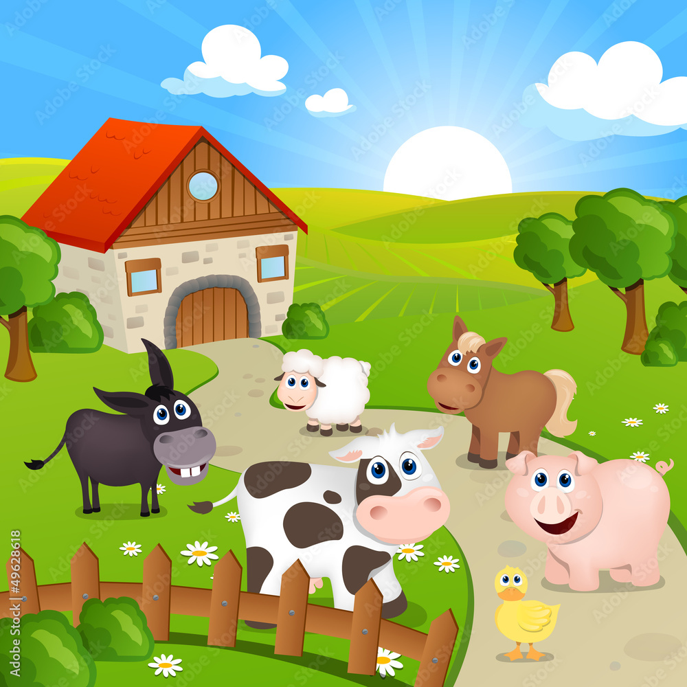 Peel and stick wall murals Vector Illustration of Farm Animals -  