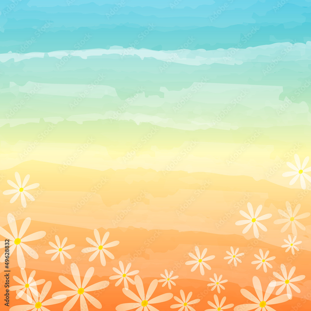 spring flowers in blue peach background