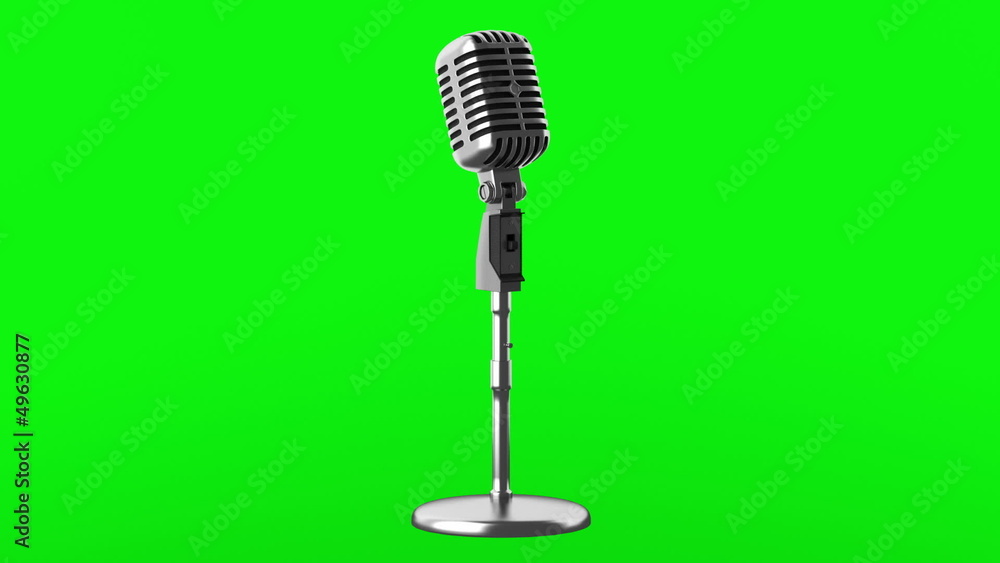 vintage microphone loop rotate on green chromakey background