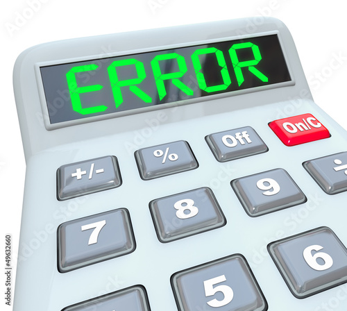 Tableau sur toile Error Word on Calculator Inaccurate Bad Data Glitch
