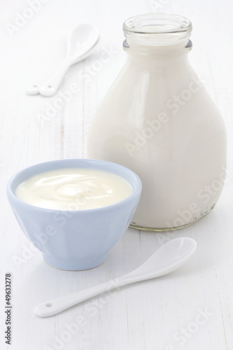 milk bottle and plain yogurt