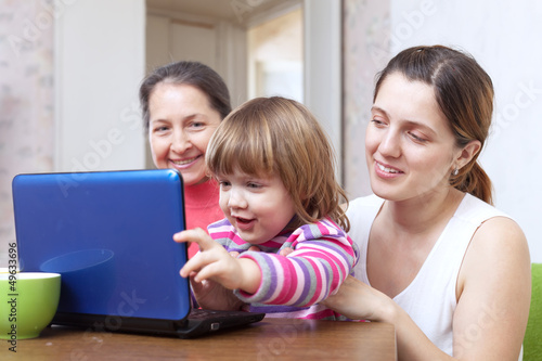 Women of three generations with laptop