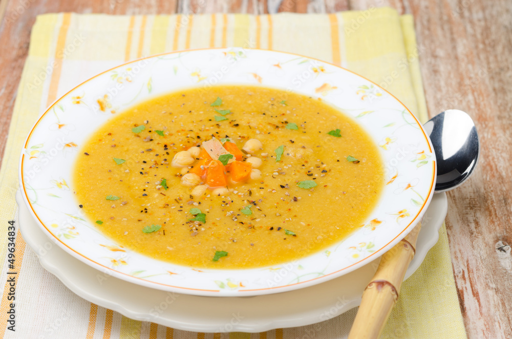Moroccan chickpeas soup with ginger, horizontal Moroccan chickpeas soup with ginger, horizontal