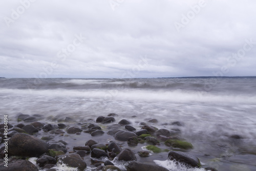 Baltic ocean a cloudy rainy day, Ekerum, Sweden