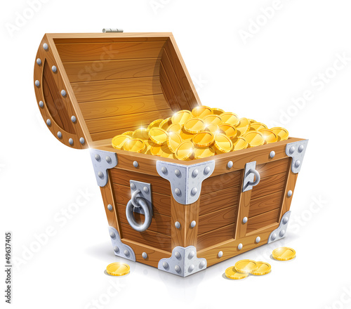 vintage wooden chest with golden coin vector illustration photo