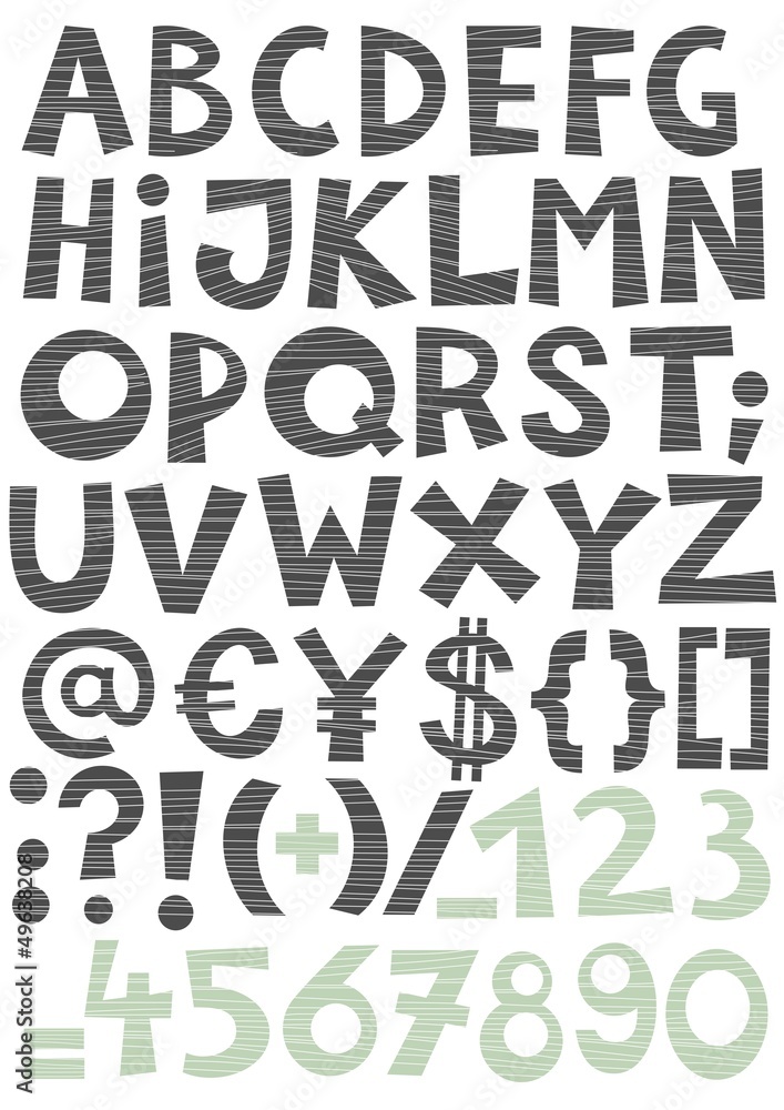 zestaw liter cyfr i znaków w kreski monochrom na białym tle