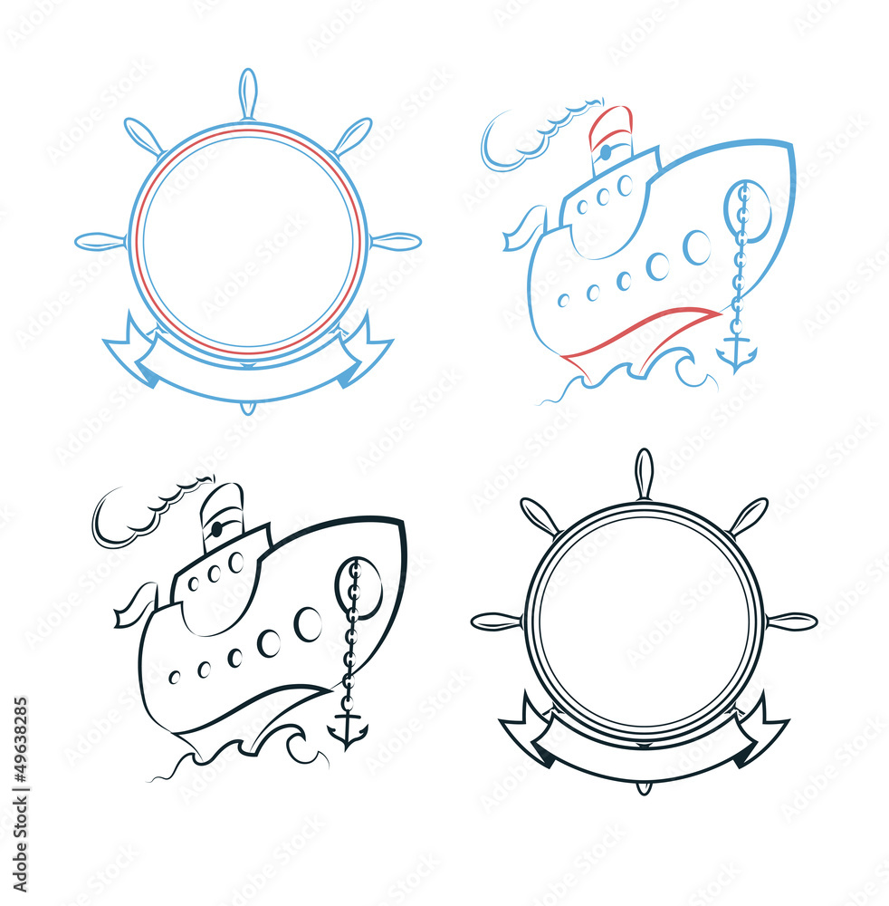steamship and ship wheel vector illustration isolated on white steamship and ship wheel vector illustration isolated on white