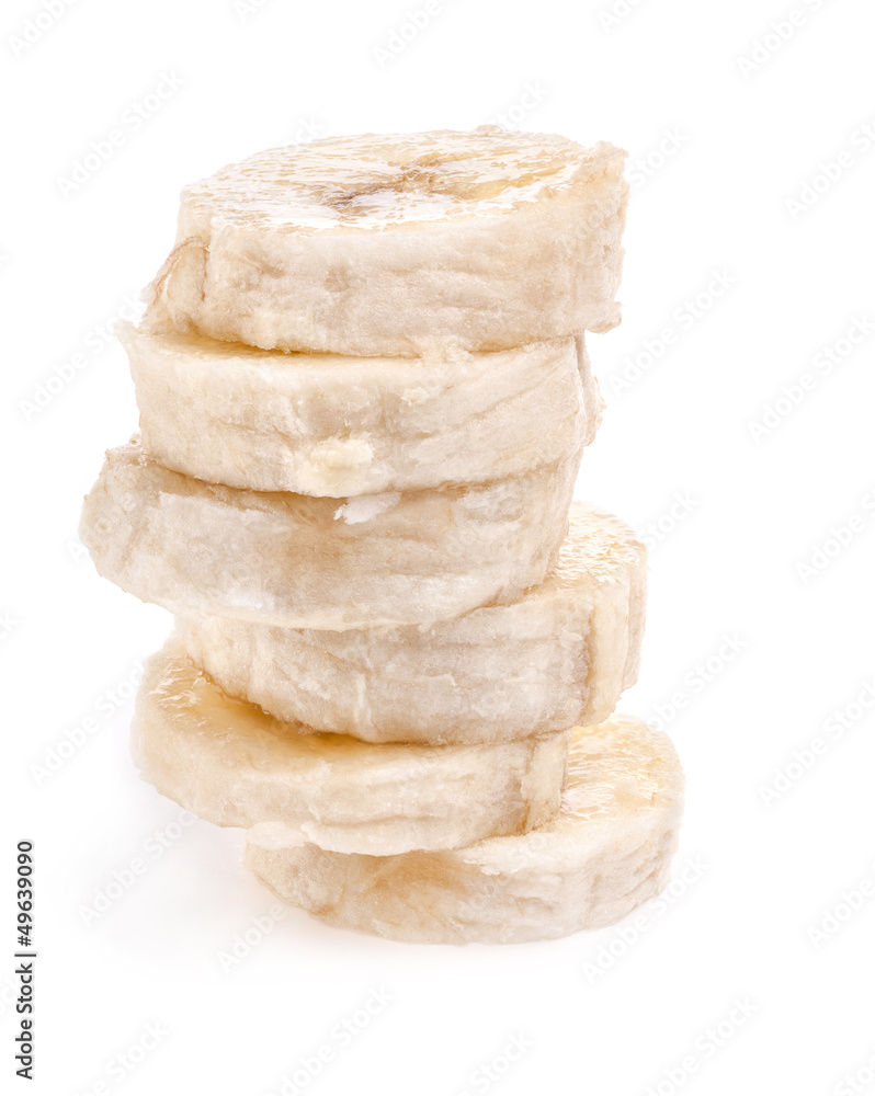 Freshly sliced bananas on white background Freshly sliced bananas on white background