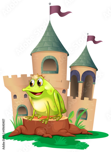 A frog prince with a castle at his back