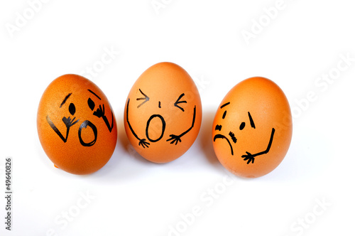 Funny easter eggs with drawn faces depicting various emotions