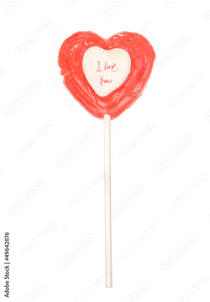 red heart-lollipop isolated on white