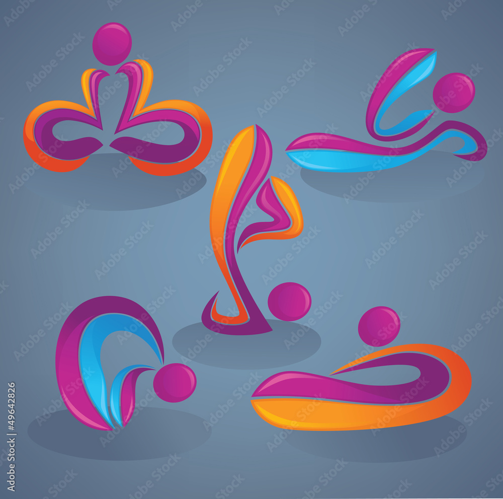 Fototapeta premium yoga practice, people look like a ribbons, vector collection of
