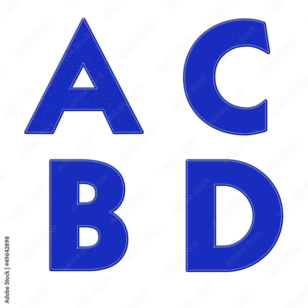 Alphabet with stitch design on fabric elements Alphabet with stitch design on fabric elements