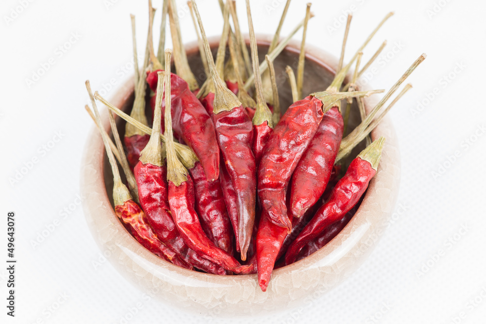 Red pepper in bowl on white background Red pepper in bowl on white background