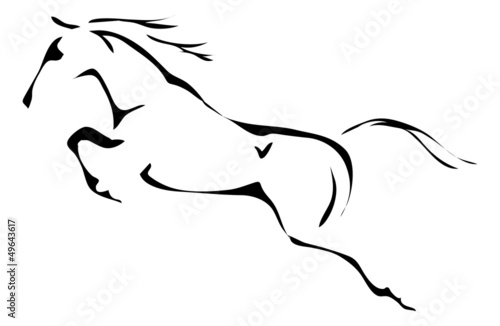 Fotografia, Obraz black and white vector outlines of jumping horse
