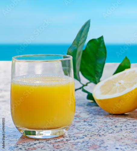 juice and grapefruit by the sea