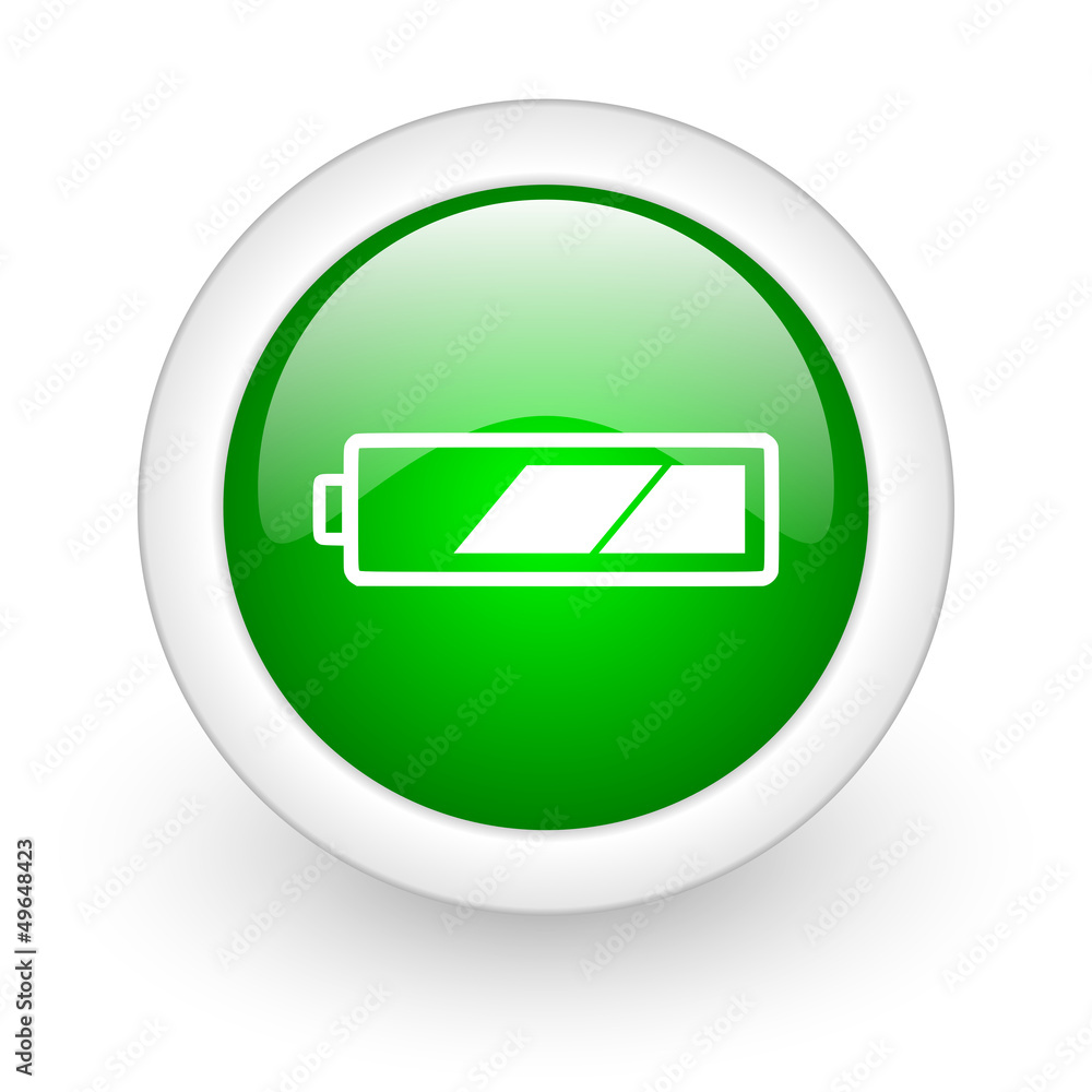 battery green circle glossy web icon on white background battery green circle glossy web icon on white background