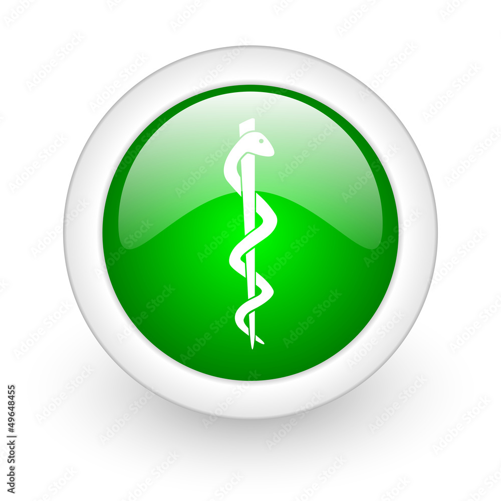 caduceus green circle glossy web icon on white background caduceus green circle glossy web icon on white background