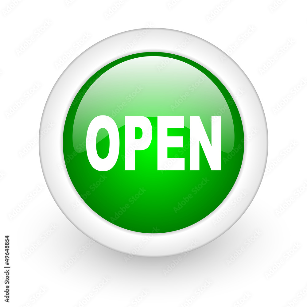 open green circle glossy web icon on white background open green circle glossy web icon on white background