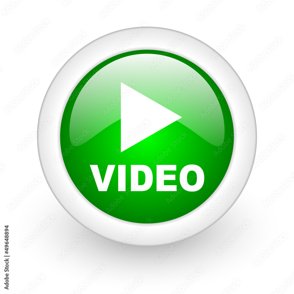 video green circle glossy web icon on white background video green circle glossy web icon on white background