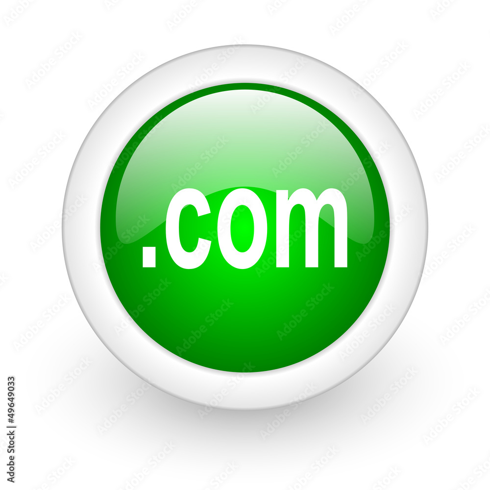 com green circle glossy web icon on white background com green circle glossy web icon on white background