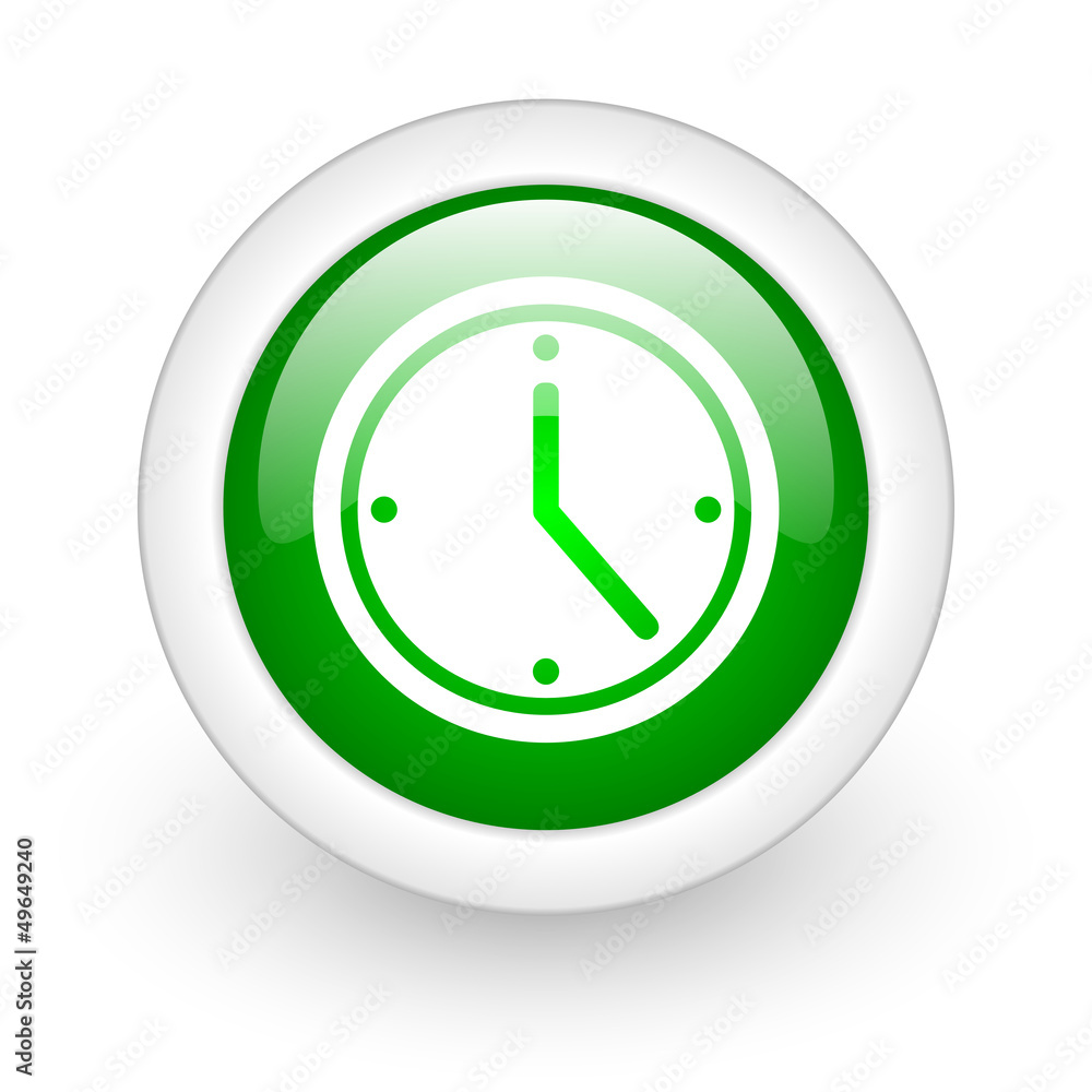 clock green circle glossy web icon on white background clock green circle glossy web icon on white background