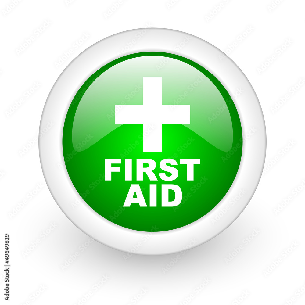first aid green circle glossy web icon on white background first aid green circle glossy web icon on white background