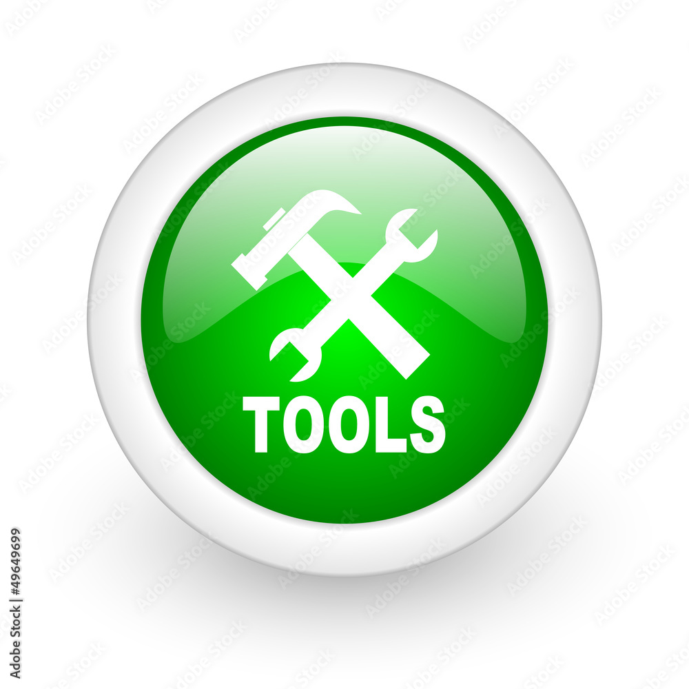 tools green circle glossy web icon on white background tools green circle glossy web icon on white background