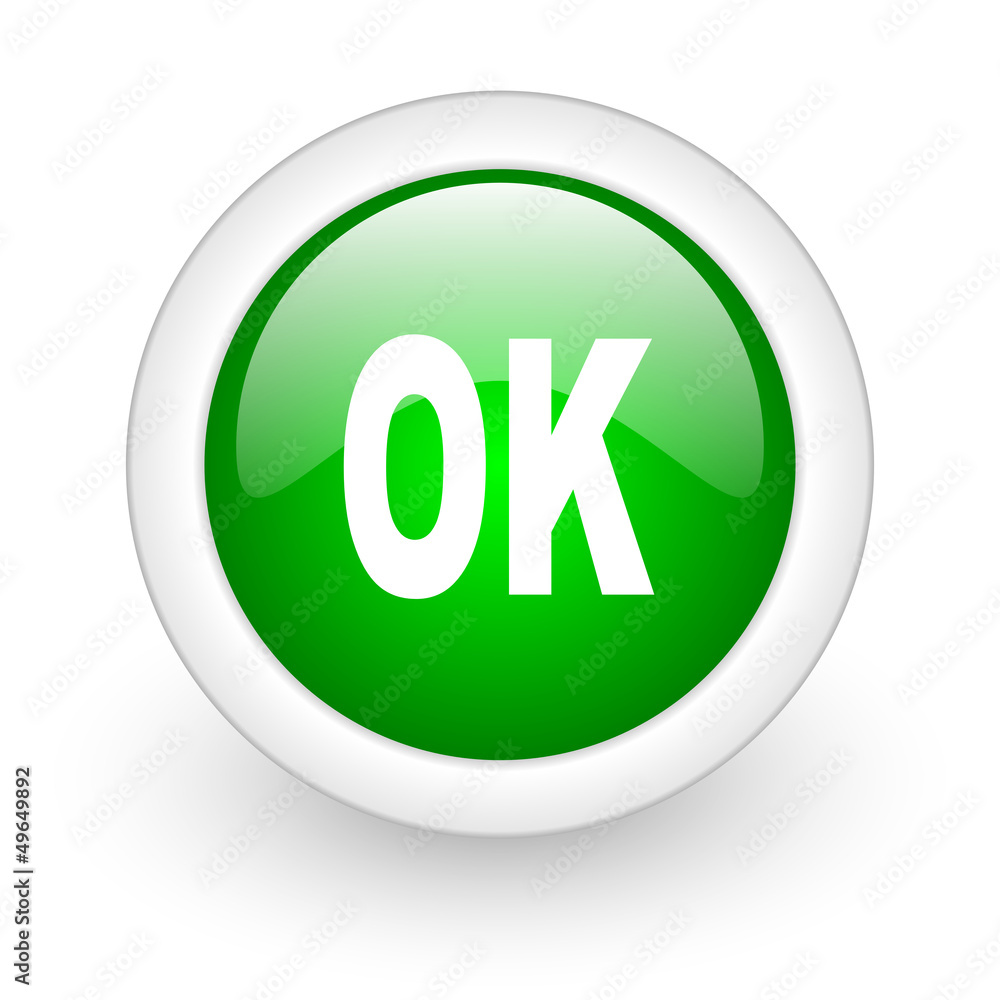 ok green circle glossy web icon on white background ok green circle glossy web icon on white background