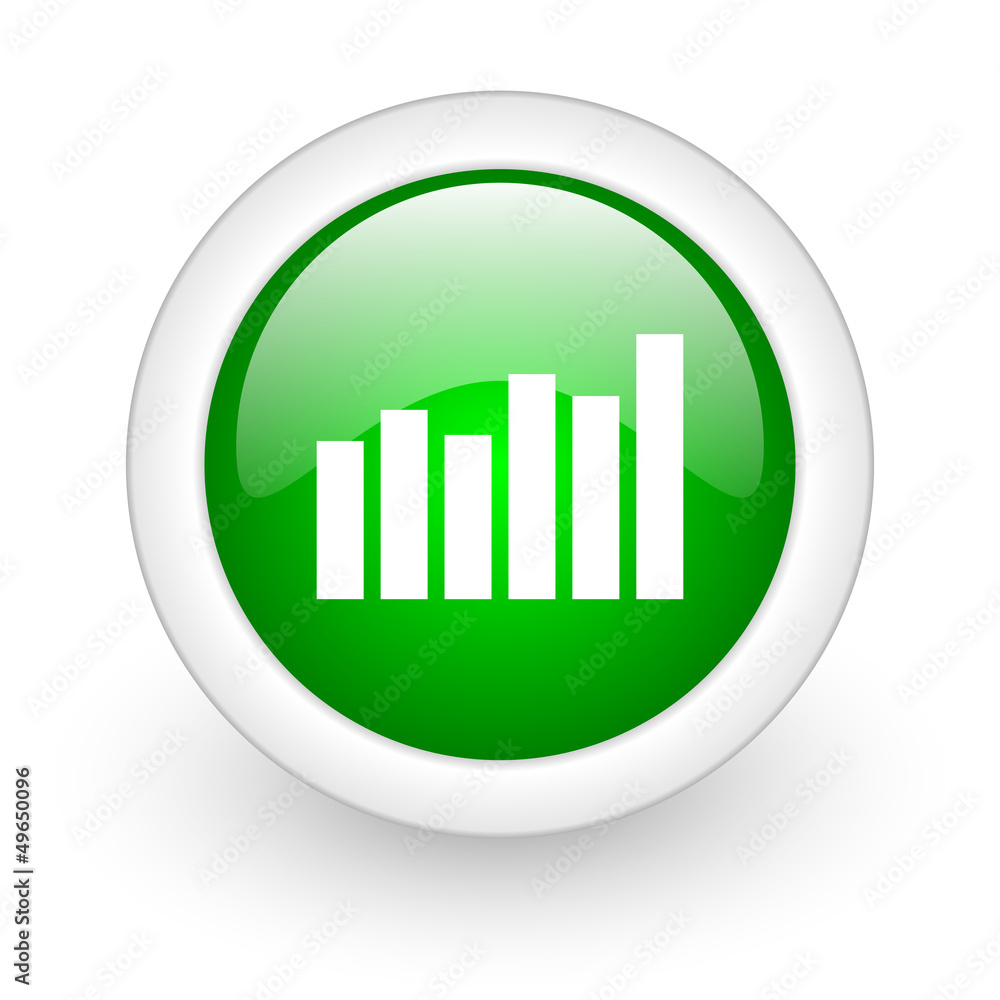 bar graph green circle glossy web icon on white background bar graph green circle glossy web icon on white background