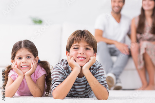 Smiling brother and sister