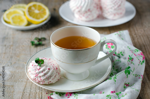 A Cup of tea with lemon and marshmallow