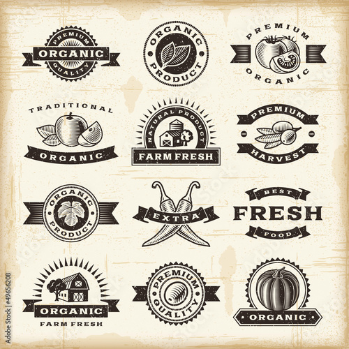 Vintage organic harvest stamps set
