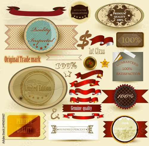 Collection of vintage labels and ribbons for design