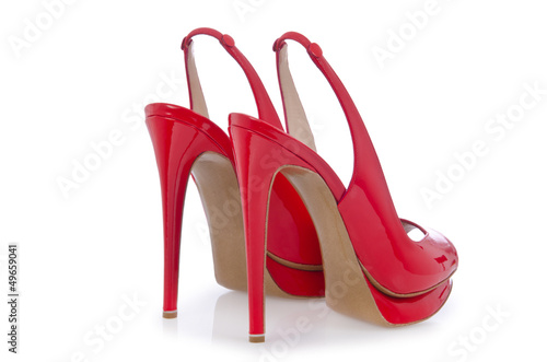 Red stylish woman shoes isolated on the white